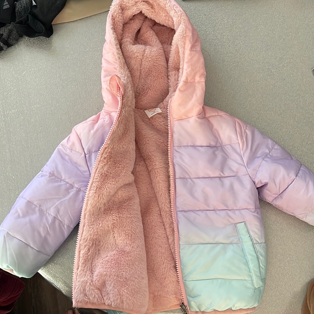 Girls pink fur lined jacket
